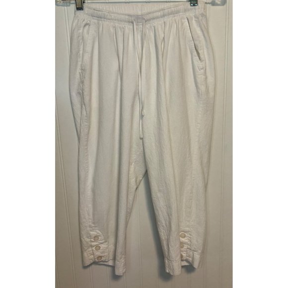C.D. Petites Women’s Size Medium White Capri Pants Elastic Waist Drawstring - Picture 1 of 8